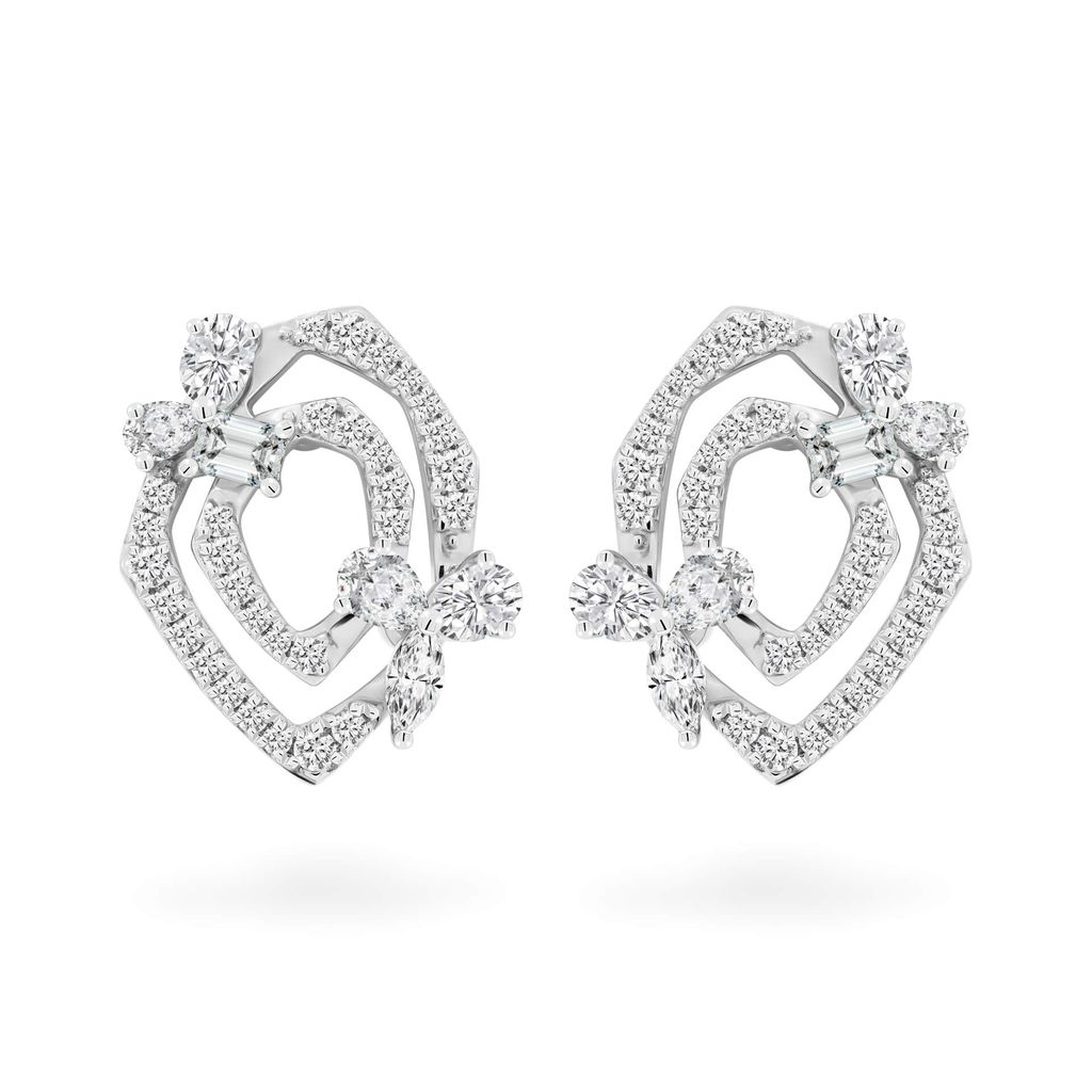 Hoa tai vàng trắng 14K gắn kim cương DOJI AFER000497F2DA1 