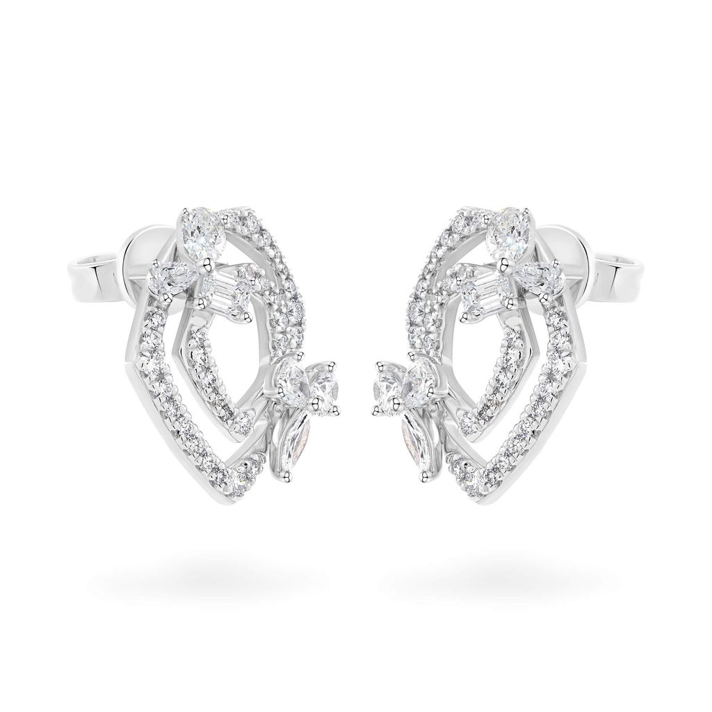 Hoa tai vàng trắng 14K gắn kim cương DOJI AFER000497F2DA1 