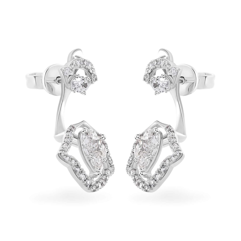 Hoa tai vàng trắng 14K gắn kim cương DOJI AFER000502F2DA1 