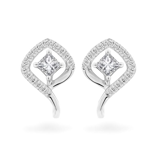 Hoa tai vàng trắng 14K gắn kim cương DOJI AFER000516F2DA1