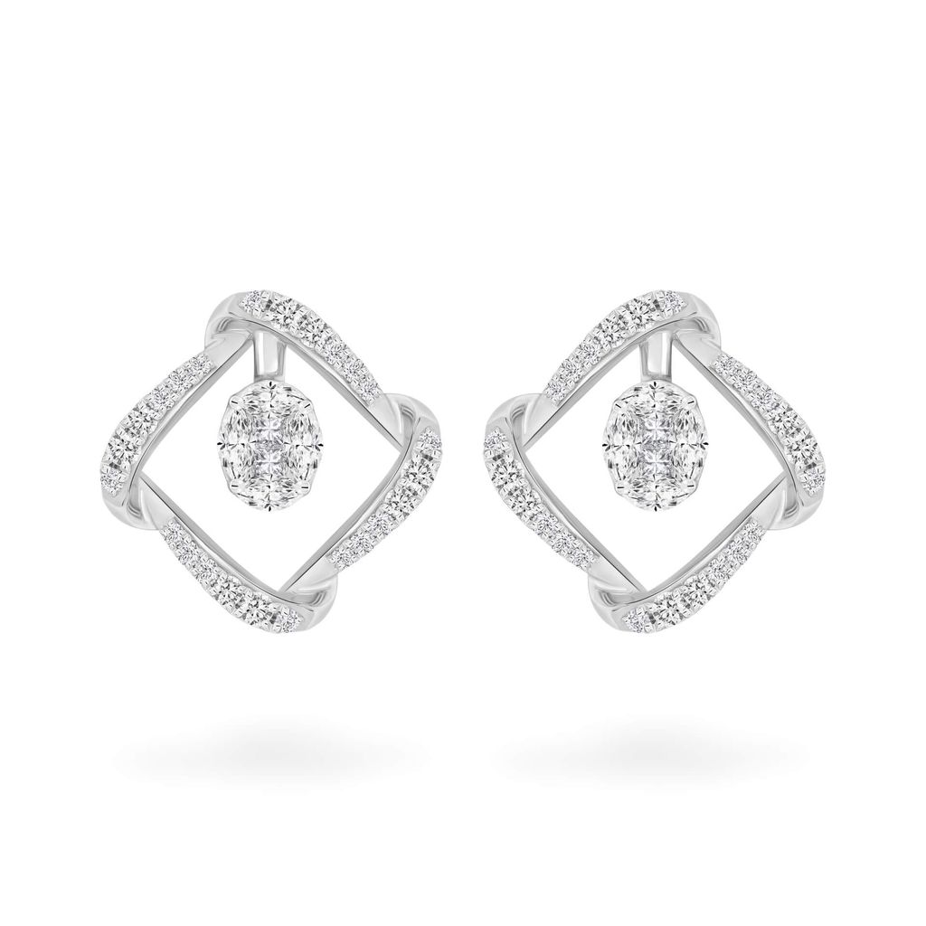 Hoa tai vàng trắng 14K gắn kim cương DOJI AFER000517F2DA1 