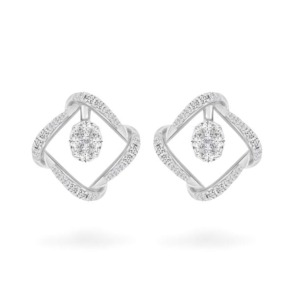 Hoa tai vàng trắng 14K gắn kim cương DOJI AFER000517F2DA1