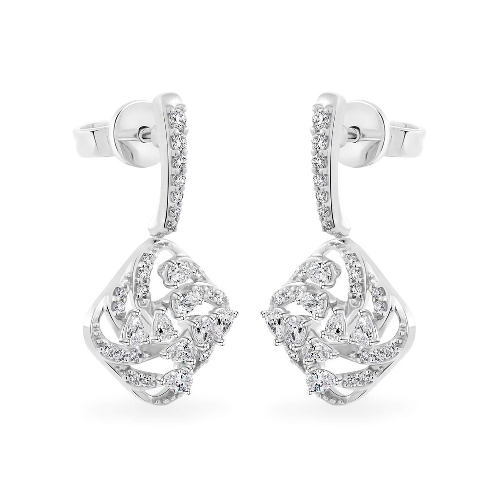 Hoa tai vàng trắng 14K gắn kim cương DOJI AFER000531F2DA1 