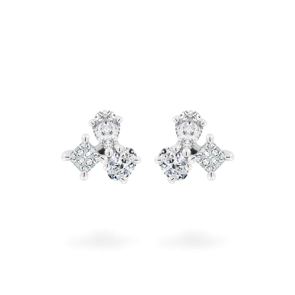 Hoa tai vàng trắng 14K gắn kim cương DOJI AFER000532F2DA1 