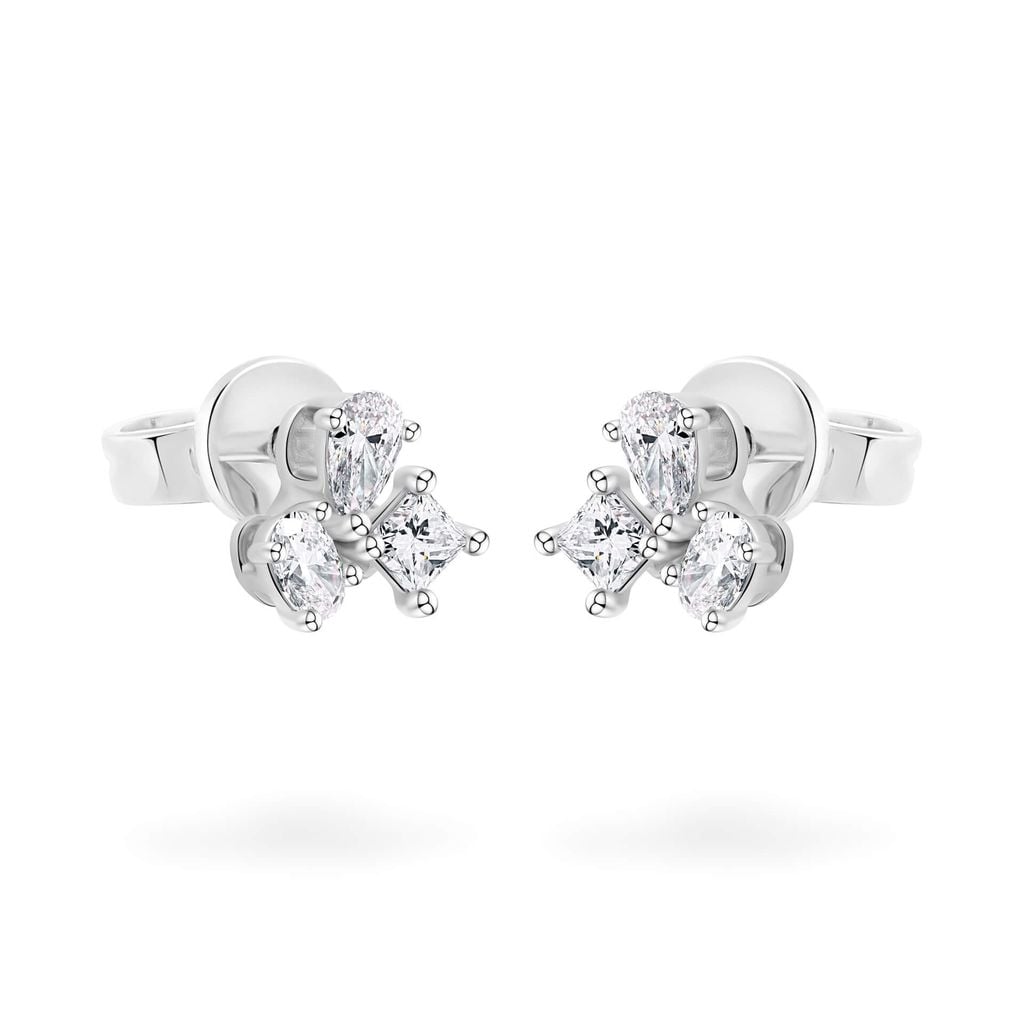 Hoa tai vàng trắng 14K gắn kim cương DOJI AFER000532F2DA1 