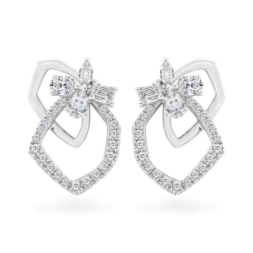 Hoa tai vàng trắng 14K gắn kim cương DOJI AFER000533F2DA1 