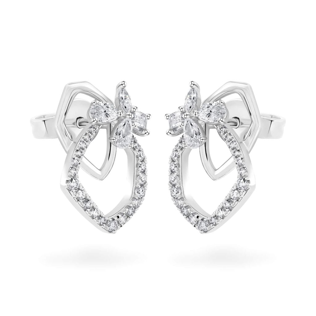 Hoa tai vàng trắng 14K gắn kim cương DOJI AFER000533F2DA1 