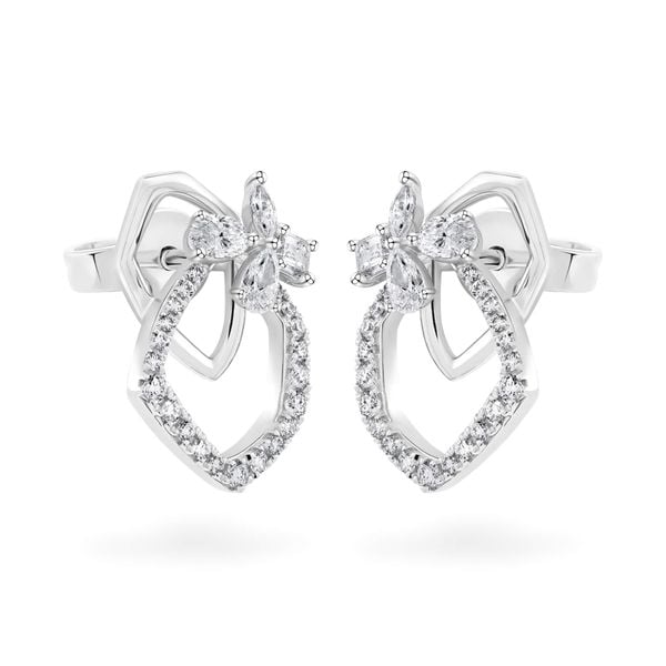 Hoa tai vàng trắng 14K gắn kim cương DOJI AFER000533F2DA1