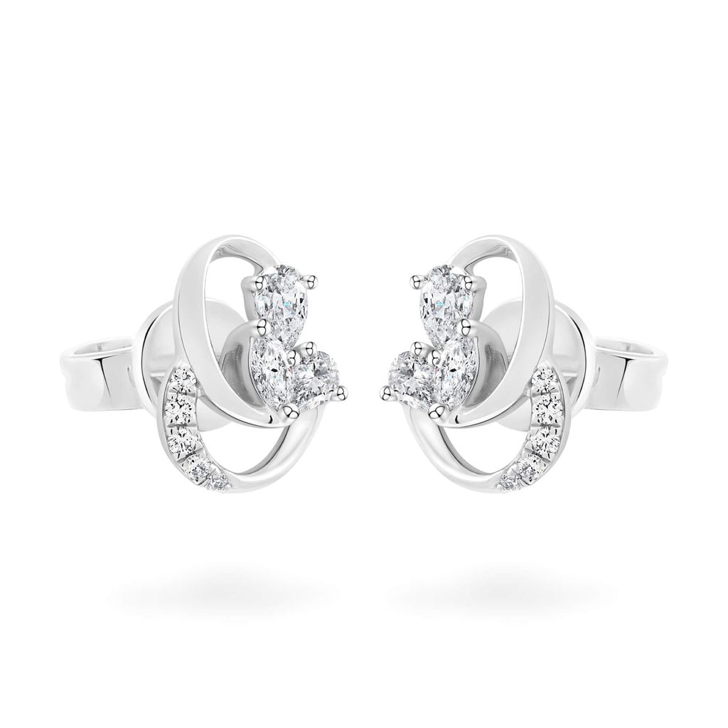 Hoa tai vàng trắng 14K gắn kim cương DOJI AFER000535F2DA1 