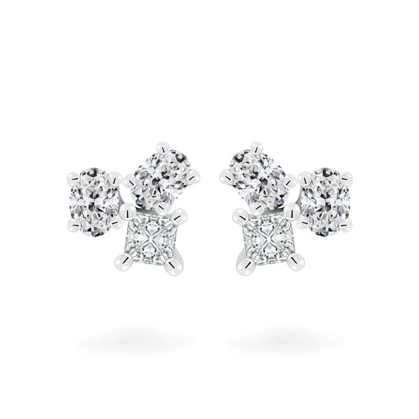 Hoa tai vàng trắng 14K gắn kim cương DOJI AFER000539F2DA1