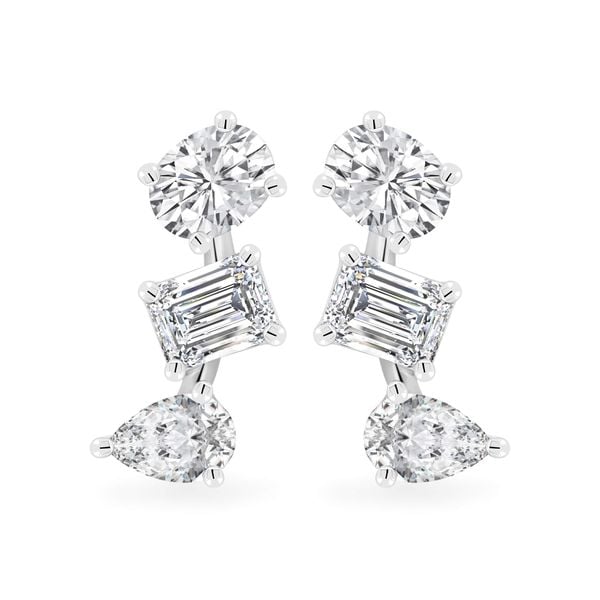 Hoa tai vàng trắng 14K gắn kim cương DOJI AFER000542F2DA1