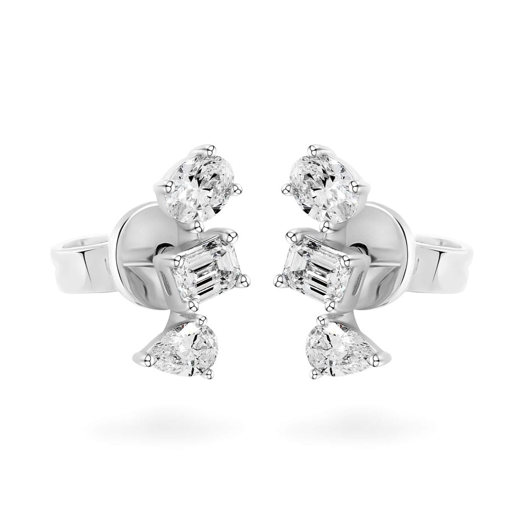 Hoa tai vàng trắng 14K gắn kim cương DOJI AFER000542F2DA1 