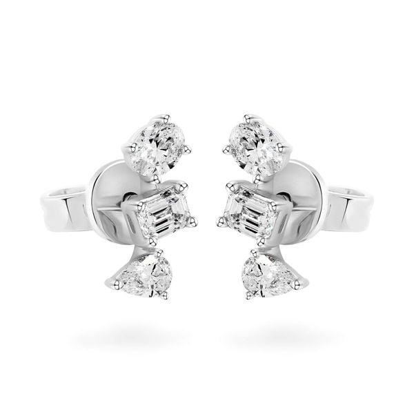 Hoa tai vàng trắng 14K gắn kim cương DOJI AFER000542F2DA1