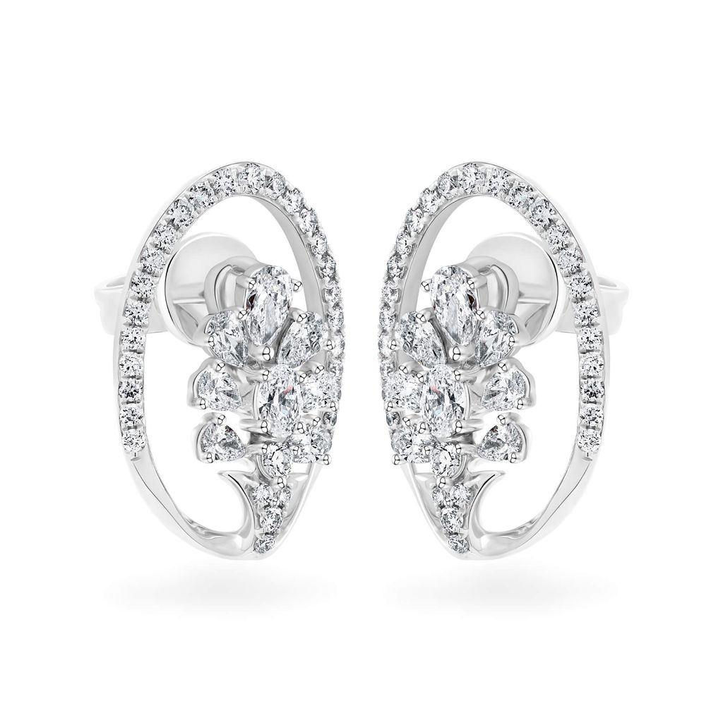 Hoa tai vàng trắng 14K gắn kim cương DOJI AFER000551F2DA1 