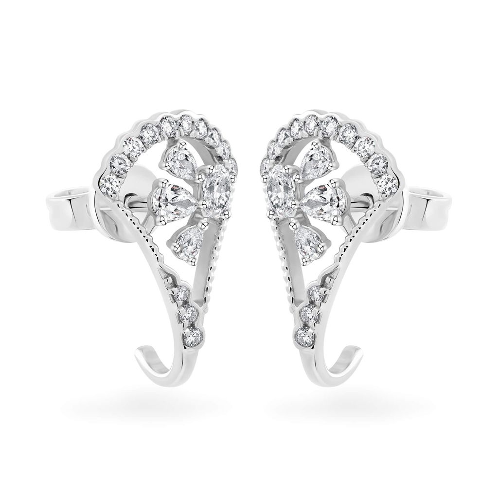 Hoa tai vàng trắng 14K gắn kim cương DOJI AFER000558F2DA1 