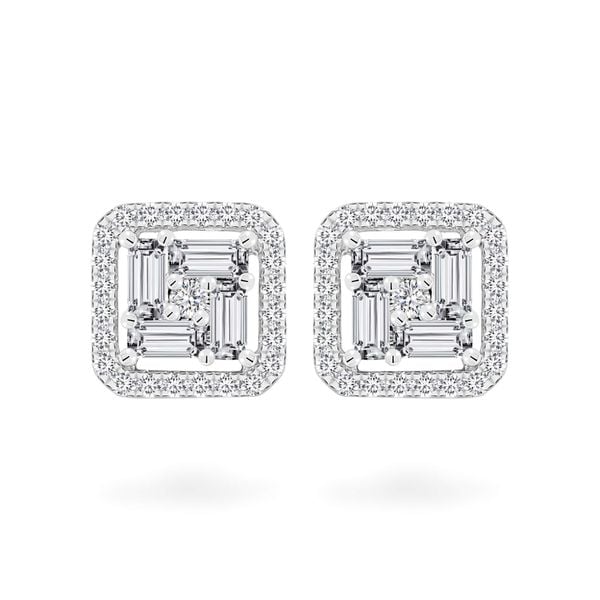 Hoa tai vàng trắng 14K gắn kim cương DOJI AFER700028F2DA1