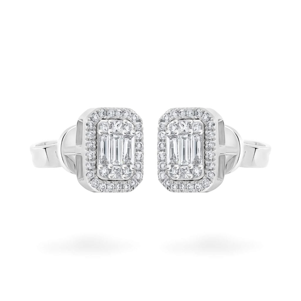 Hoa tai vàng trắng 14K gắn kim cương DOJI AFER700038F2DA1 