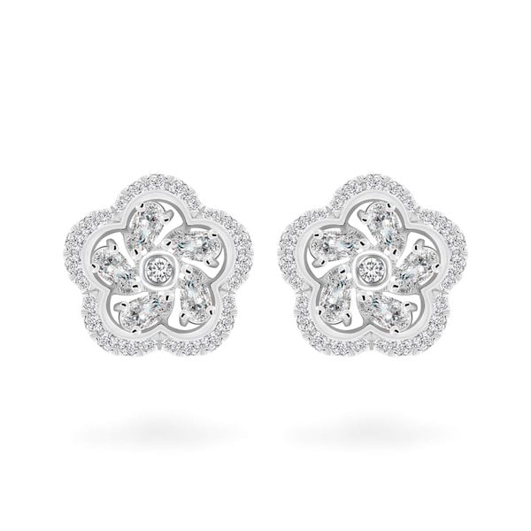 Hoa tai vàng trắng 14K gắn kim cương DOJI AFER700042F2DA1