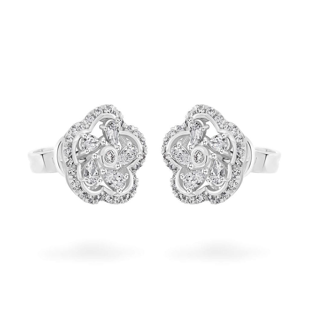 Hoa tai vàng trắng 14K gắn kim cương DOJI AFER700042F2DA1 