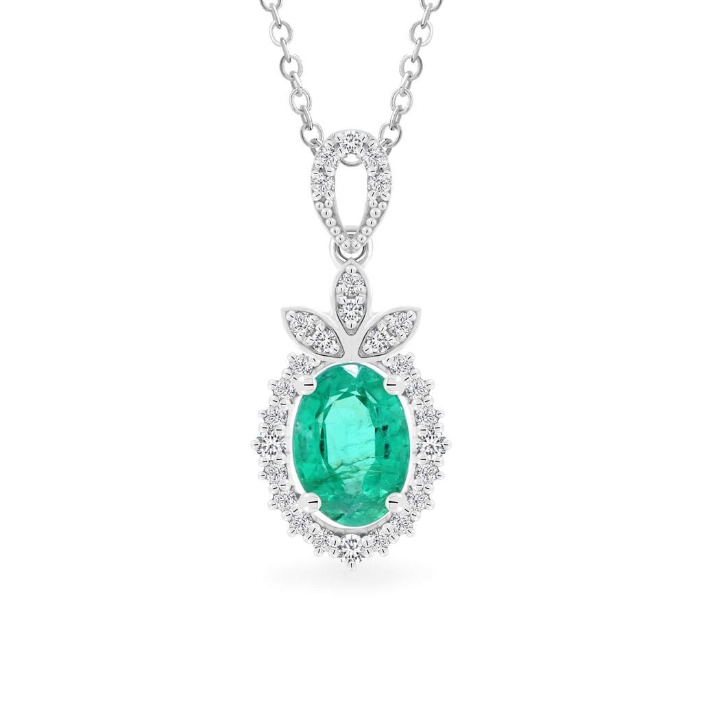 Mặt dây vàng trắng 14K gắn đá emerald DOJI AFPH000703F2EM1 