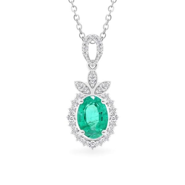 Mặt dây vàng trắng 14K gắn đá emerald DOJI AFPH000703F2EM1