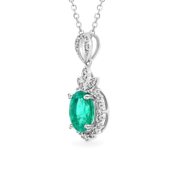 Mặt dây vàng trắng 14K gắn đá emerald DOJI AFPH000703F2EM1