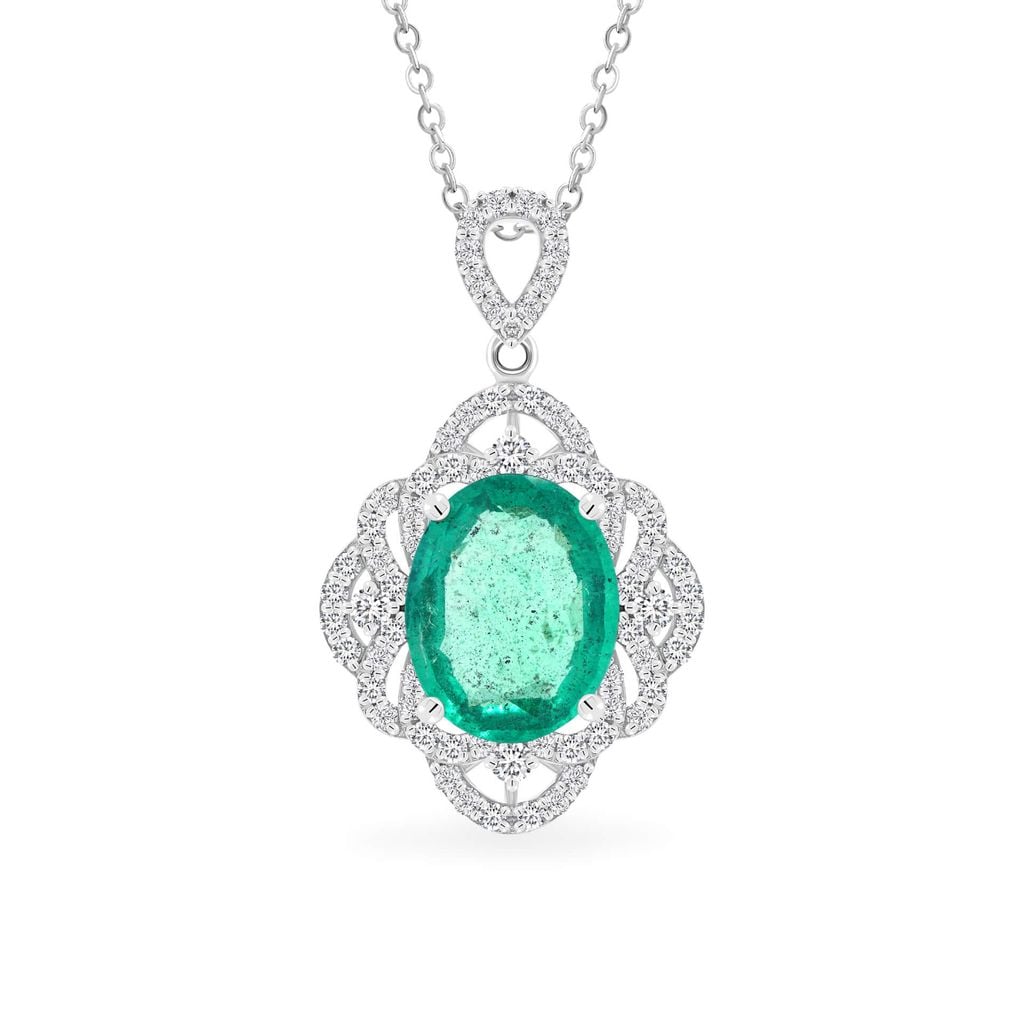 Mặt dây vàng trắng 14K gắn đá emerald DOJI AFPH000807F2EM1 