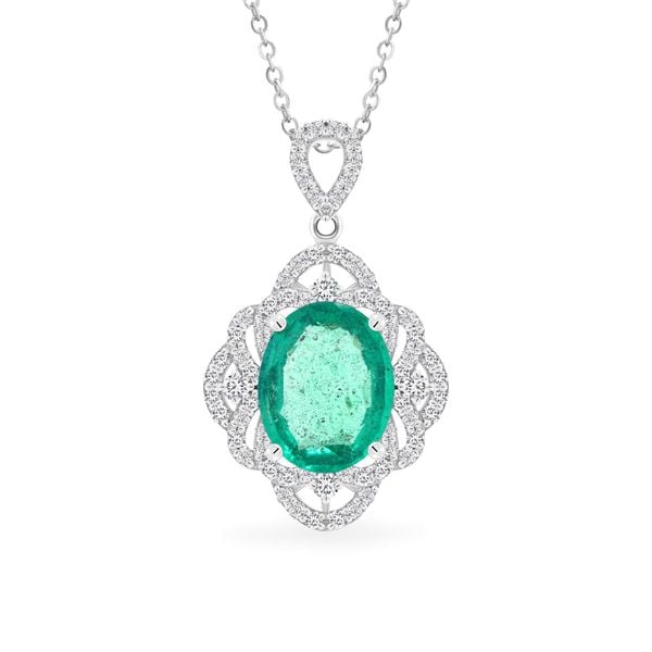 Mặt dây vàng trắng 14K gắn đá emerald DOJI AFPH000807F2EM1