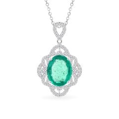 Mặt dây vàng trắng 14K gắn đá emerald DOJI AFPH000807F2EM1