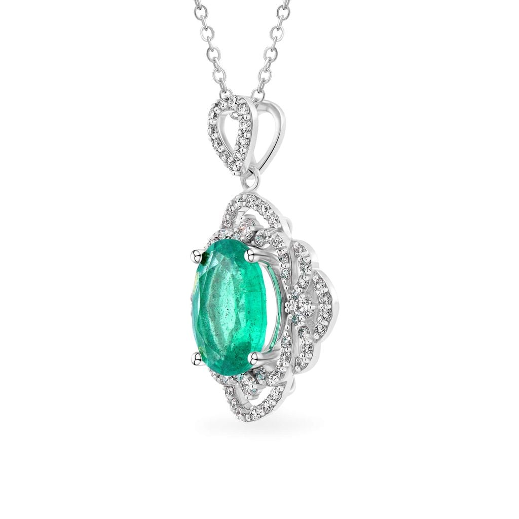 Mặt dây vàng trắng 14K gắn đá emerald DOJI AFPH000807F2EM1 