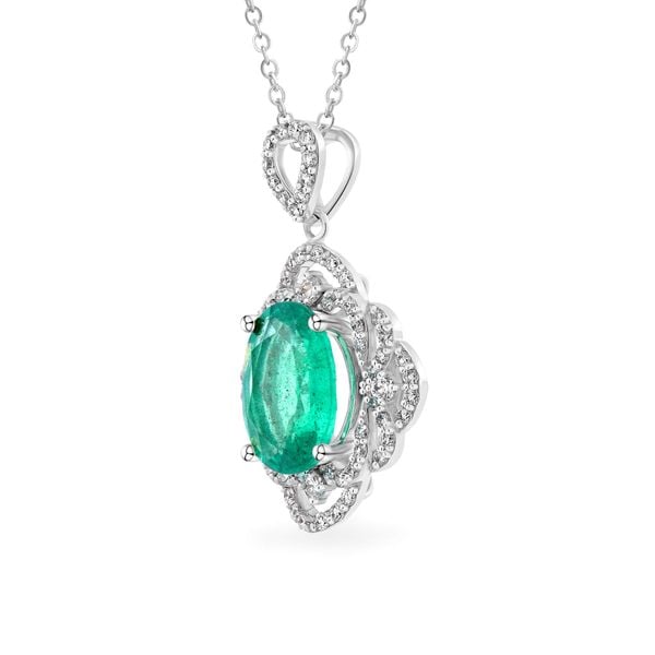 Mặt dây vàng trắng 14K gắn đá emerald DOJI AFPH000807F2EM1