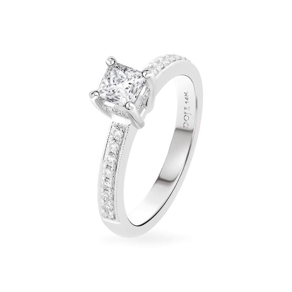 Nhẫn đính hôn vàng trắng 14K gắn kim cương DOJI AFRE000056F2NN1
