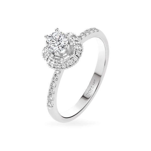 Nhẫn đính hôn vàng trắng 14K gắn kim cương DOJI AFRE010028F2HA1