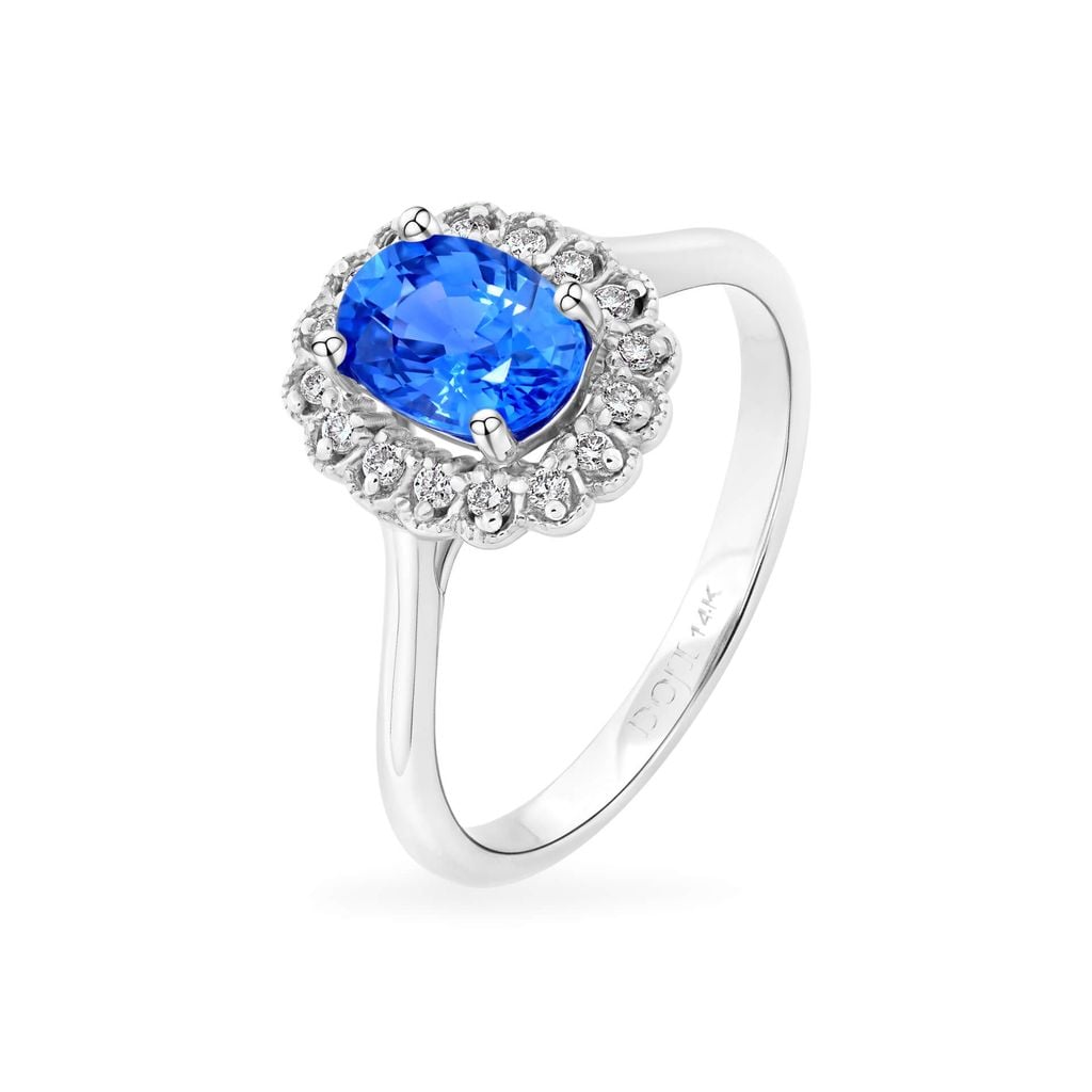 Nhẫn vàng trắng 14K gắn đá sapphire DOJI AFRH000451F2SA1 