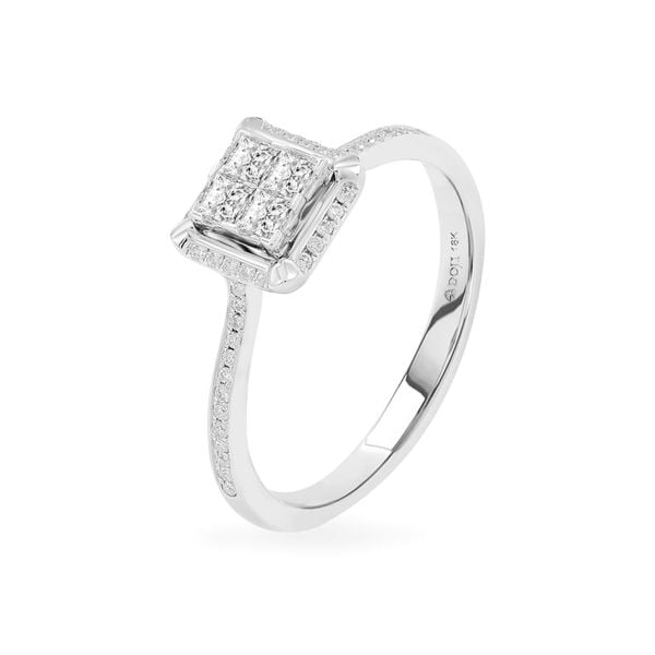 Nhẫn vàng trắng 18K gắn kim cương DOJI AFRR000034D2DA1