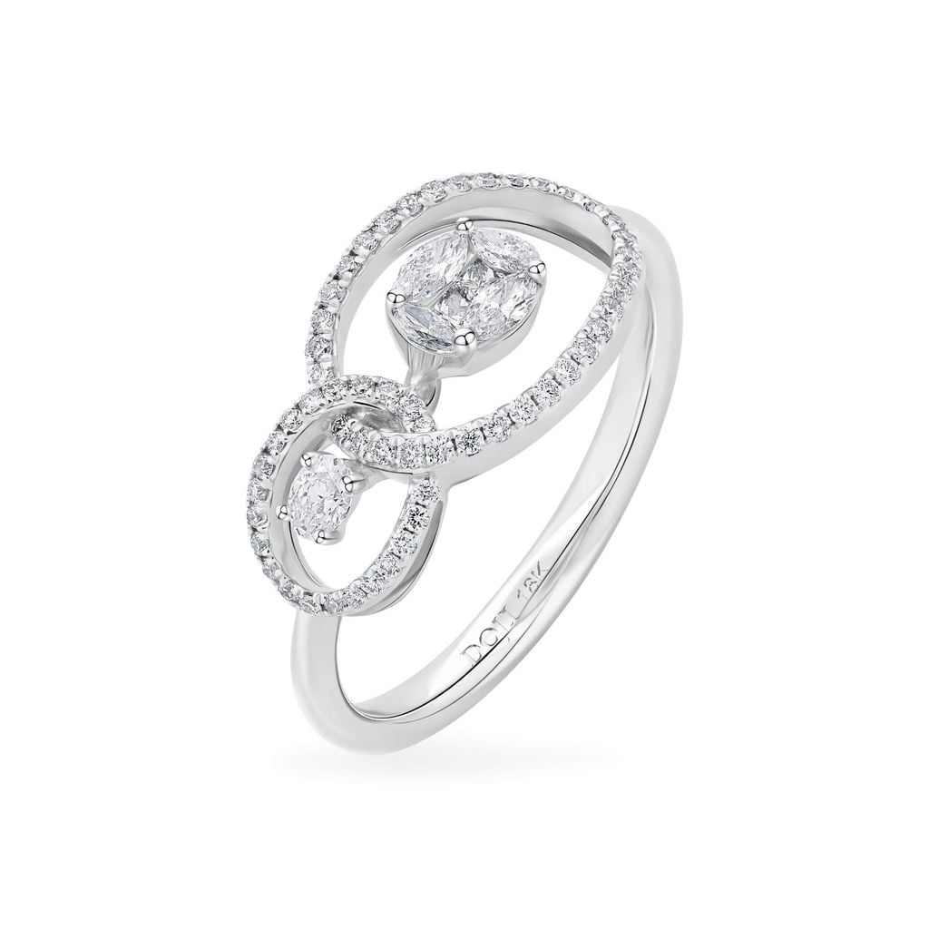 Nhẫn vàng trắng 18K gắn kim cương DOJI AFRR000370D2DA1 