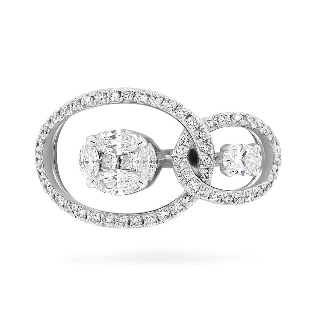 Nhẫn vàng trắng 18K gắn kim cương DOJI AFRR000370D2DA1 