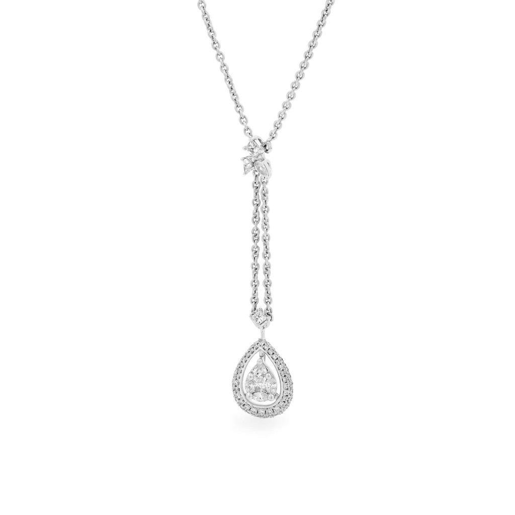 Dây liền mặt vàng trắng 18K gắn kim cương DOJI ALPR000077D2DA1 