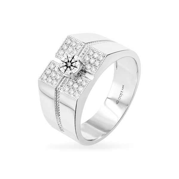 Nhẫn vàng trắng 14K gắn kim cương DOJI AMRB200006F2HA1