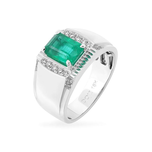 Nhẫn vàng trắng 18K gắn đá emerald DOJI AMRH002422D2EM1
