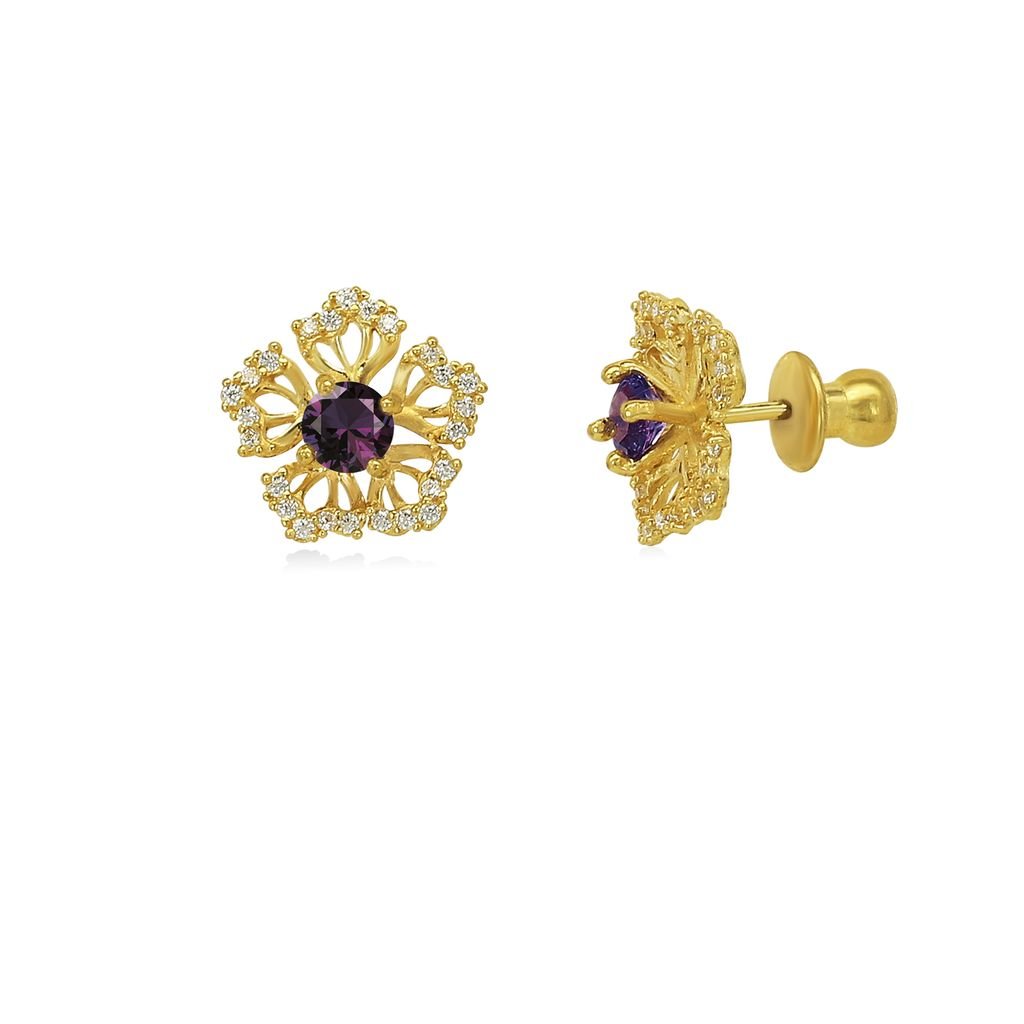 Hoa tai vàng 24K gắn đá amethyst DOJI BLE0004030A1AM1 