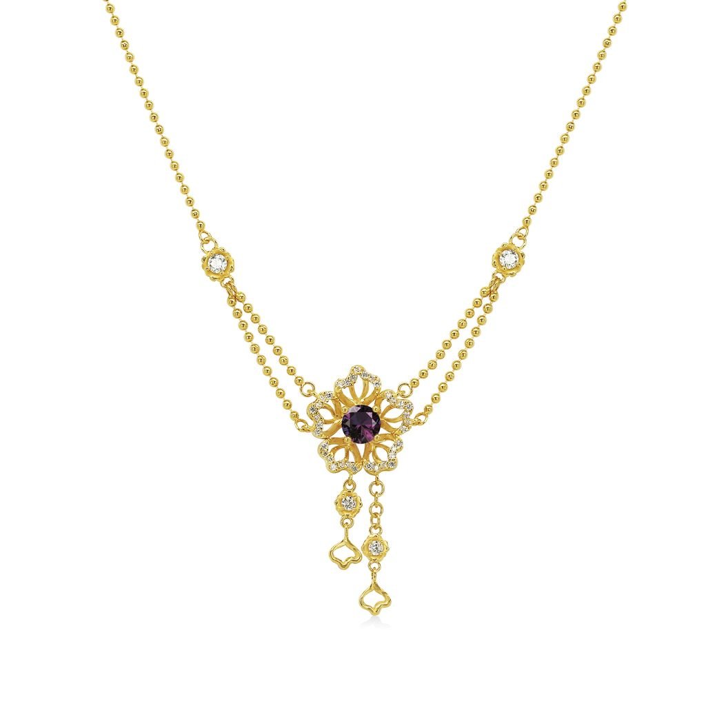 Dây liền mặt vàng 24K gắn đá amethyst DOJI BLN0004030A1AM1 
