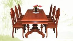 Bộ bàn ăn yếm thẳng chạm 6 ghế - gỗ Chiêu Liêu