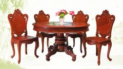 Bộ bàn ăn tròn 6 ghế - gỗ đỏ