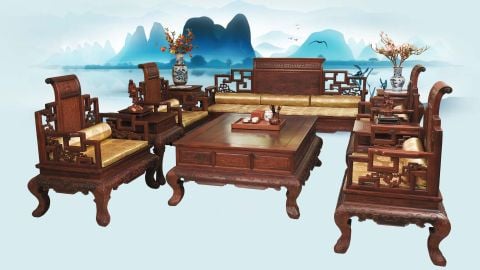 Bộ sofa Sơn Thủy gỗ cẩm lai