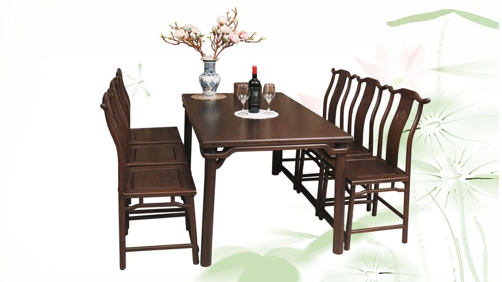 Bộ Bàn Ăn Chân Tròn 6 Ghế - Gỗ Chiêu Liêu - B013