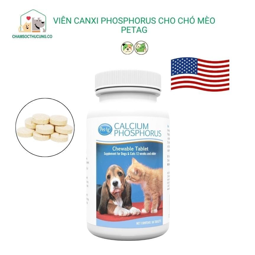  [Hàng Mỹ] Viên Canxi Phosphorus Cho Chó Mèo - PetAg - Hộp 50 viên 