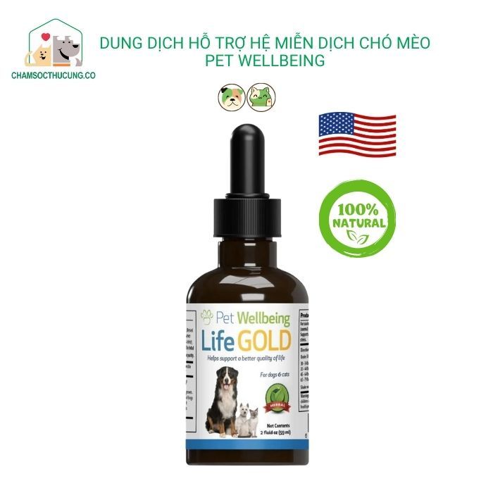  Dung Dịch Hỗ Trợ Hệ Miễn Dịch Chó Mèo- LIFE GOLD Pet WellBeing- Hàng Mỹ- 59ml- Preorder 