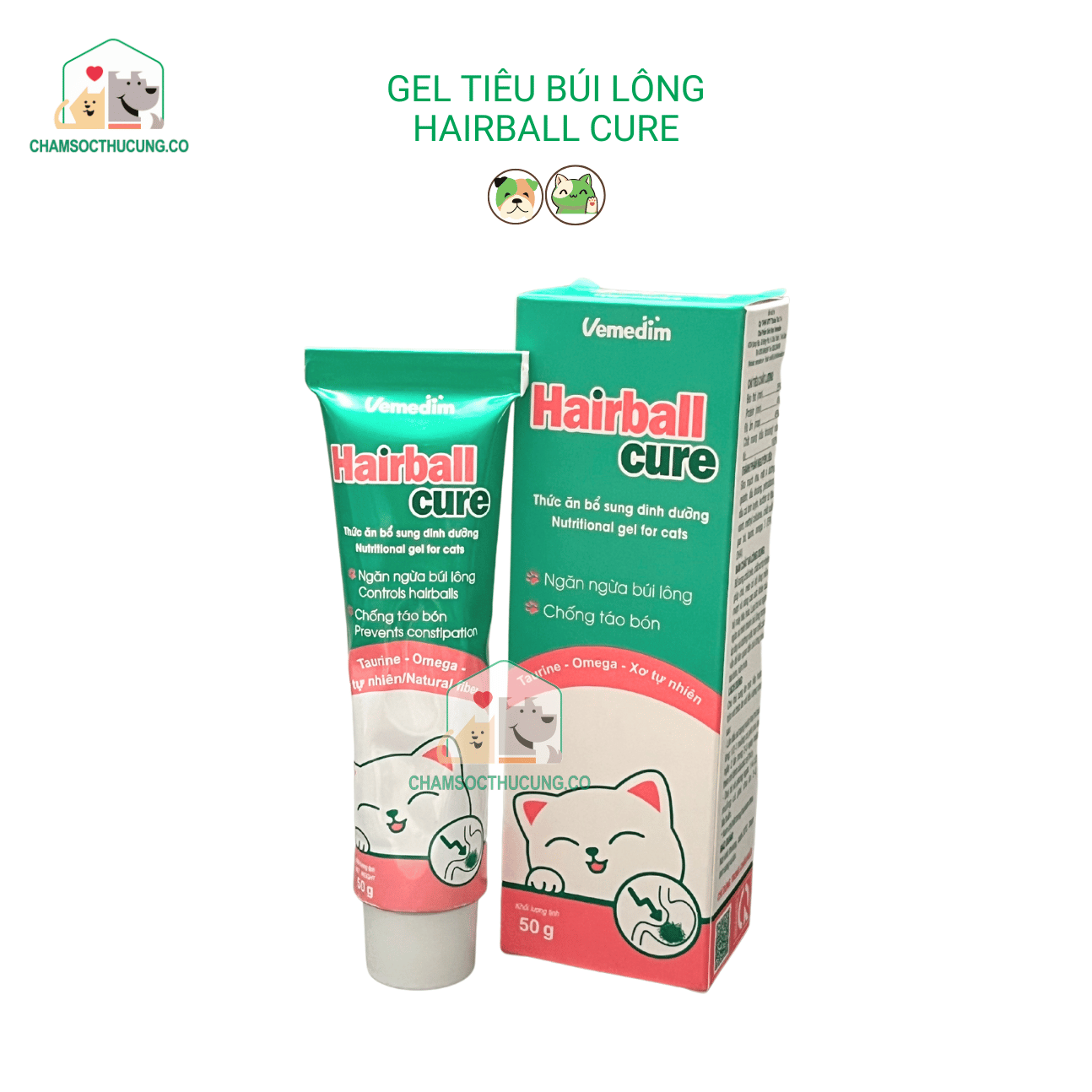  [Mẫu mới] Gel Tiêu Búi Lông Cho Mèo Chó, Chống Táo Bón - Hairball Cure Vemedim 40gr 