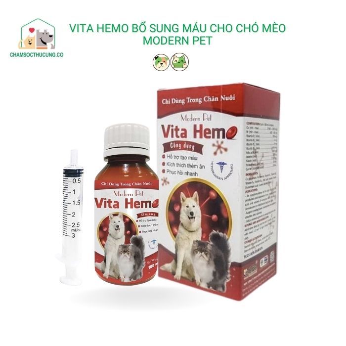  Vita Hemo Bổ Sung Sắt, Hỗ Trợ Tạo Máu Cho Chó Mèo- Modern Pet- 100ml 